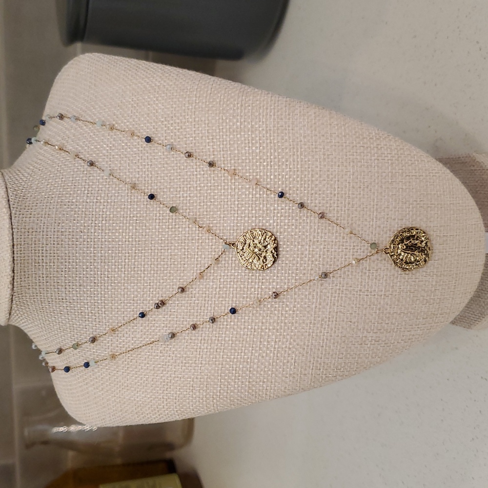 Necklace double strand goldtone with small beads